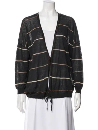 Pre-owned Brunello Cucinelli Linen Striped Sweater In Gray