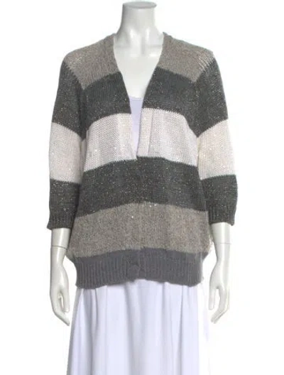 Pre-owned Brunello Cucinelli Linen Striped Sweater In Gray
