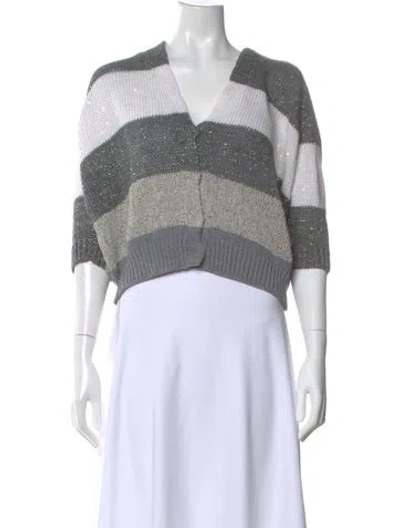 Pre-owned Brunello Cucinelli Linen Striped Sweater In Gray