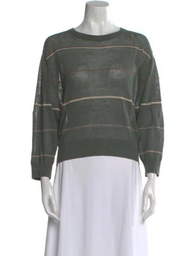 Pre-owned Brunello Cucinelli Linen Striped Sweater In Green