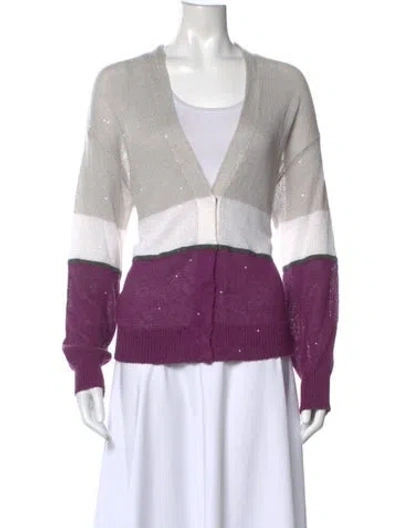 Pre-owned Brunello Cucinelli Linen Striped Sweater In Grey