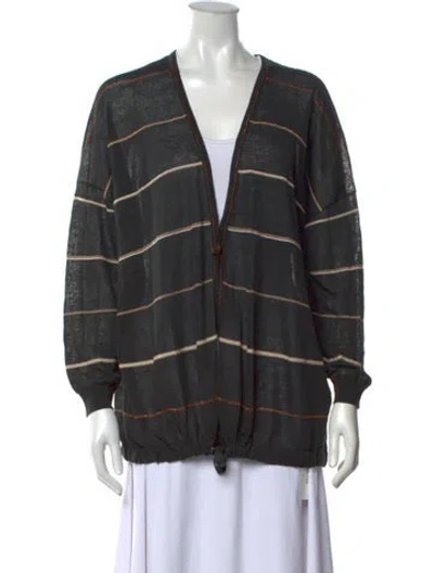 Pre-owned Brunello Cucinelli Linen Striped Sweater In Grey