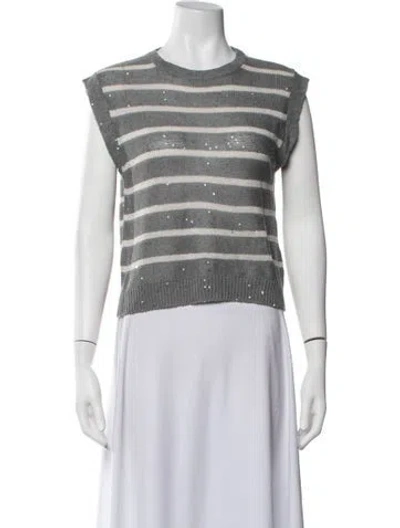 Pre-owned Brunello Cucinelli Linen Striped Sweater In Grey