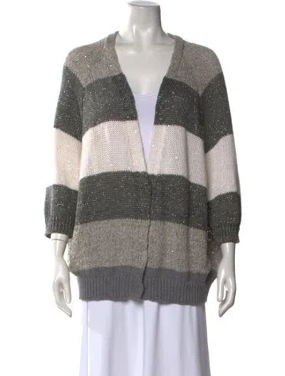 Pre-owned Brunello Cucinelli Linen Striped Sweater In Grey/metallic