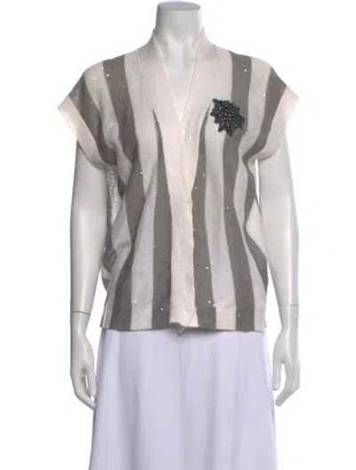 Pre-owned Brunello Cucinelli Linen Striped Sweater In Neutrals