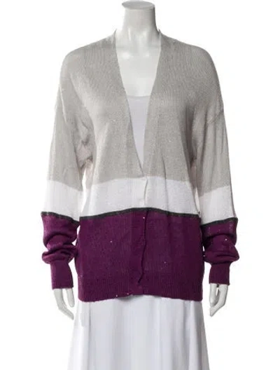 Pre-owned Brunello Cucinelli Linen Striped Sweater In Purple