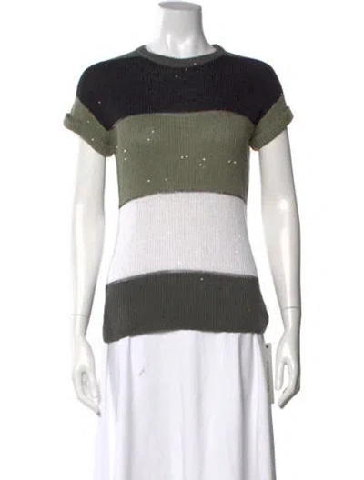 Pre-owned Brunello Cucinelli Linen Striped Sweater In Purple