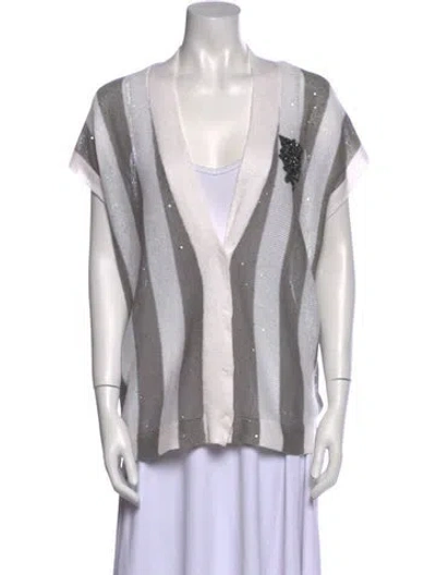 Pre-owned Brunello Cucinelli Linen Striped Sweater W/ Tags In Gray