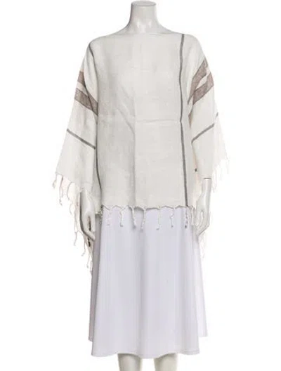 Pre-owned Brunello Cucinelli Linen Striped Sweater In White