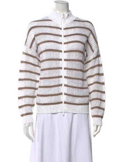 Pre-owned Brunello Cucinelli Linen Striped Sweater In White