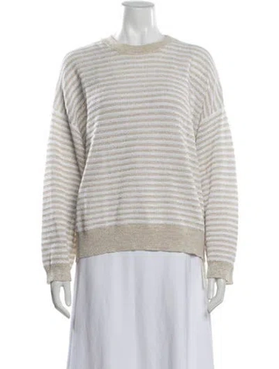 Pre-owned Brunello Cucinelli Linen Striped Sweater In White
