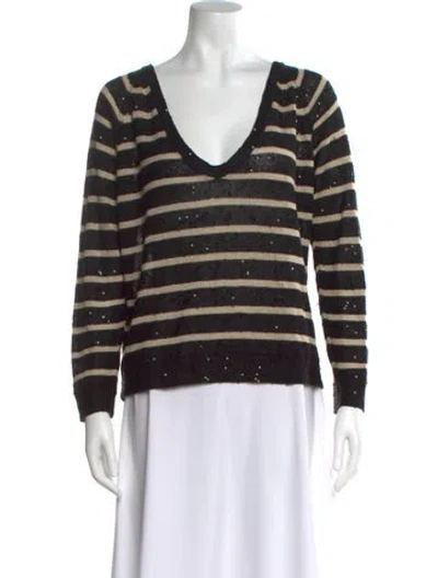 Pre-owned Brunello Cucinelli Linen Striped Top In Black