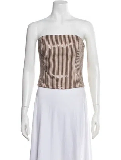 Pre-owned Brunello Cucinelli Linen Striped Top W/ Tags In Brown