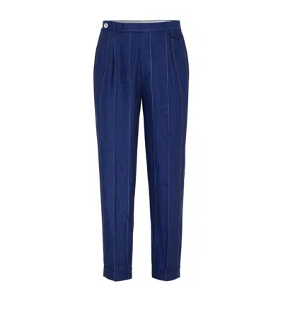Brunello Cucinelli Tapered-leg Striped Linen Trousers In Blue