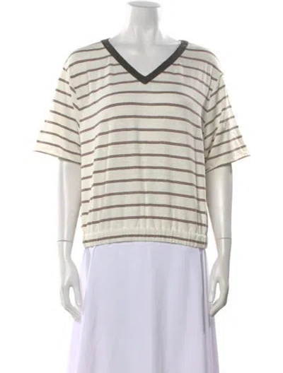 Pre-owned Brunello Cucinelli Linen Striped T-shirt W/ Tags In Neutral