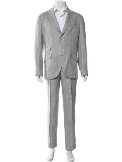 Pre-owned Brunello Cucinelli Linen Striped Two-piece Sport Coat In Gray