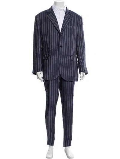 Pre-owned Brunello Cucinelli Linen Striped Two-piece Suit In Blue