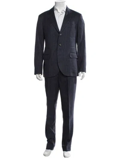 Pre-owned Brunello Cucinelli Linen Striped Two-piece Suit In Blue