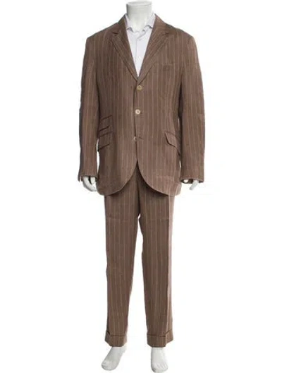 Pre-owned Brunello Cucinelli Linen Striped Two-piece Suit In Brown