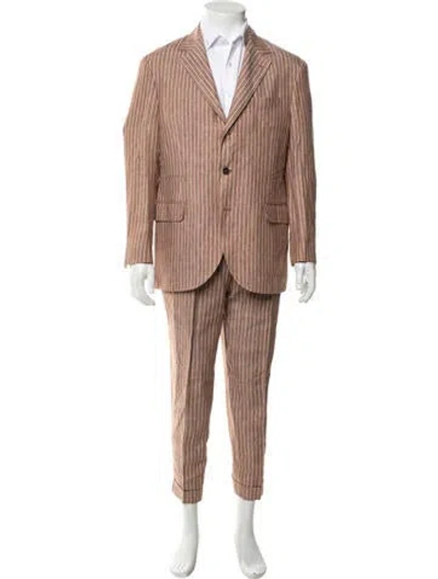Pre-owned Brunello Cucinelli Linen Striped Two-piece Suit In Brown