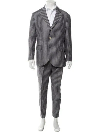 Pre-owned Brunello Cucinelli Linen Striped Two-piece Suit In Grey