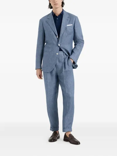 Brunello Cucinelli Linen Suit In Blue