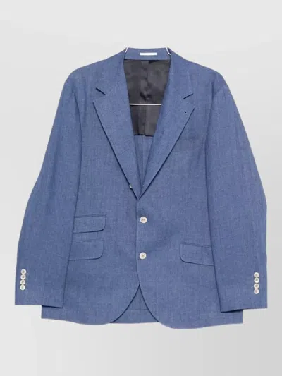 Brunello Cucinelli Linen Suit Single Breasted Notch Lapel In Blue