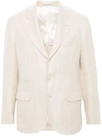 Brunello Cucinelli Striped Linen Blazer In Beige