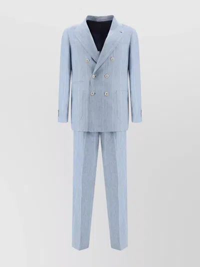 Brunello Cucinelli Linen Suit With Jacket And Pants In Blue