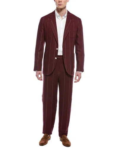 Brunello Cucinelli Linen Suit With Pleated Pant In Burgundy