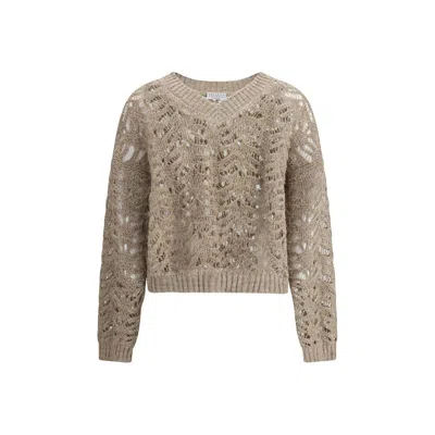 Brunello Cucinelli Linen Sweater In Beige