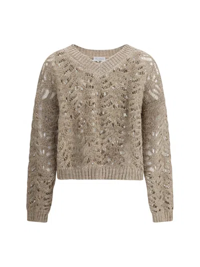 Brunello Cucinelli Linen Sweater In Beige