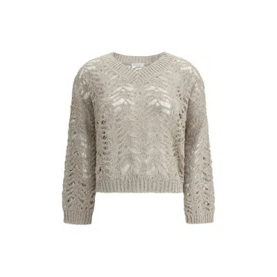 Brunello Cucinelli Linen Sweater In Beige