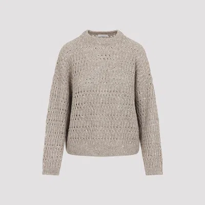 Brunello Cucinelli Sweater Linen Diamonds In Brown