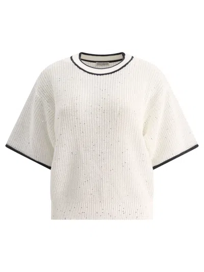 Brunello Cucinelli Linen Sweater With Sequins In White