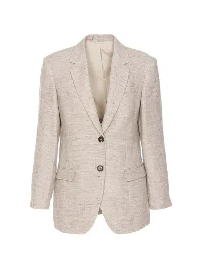 Brunello Cucinelli Linen Tailored Blazer In Brown