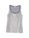 Brunello Cucinelli Linen Tank Top Scoop Neck Stripes Shimmer In Blue