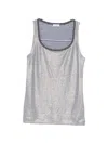 Brunello Cucinelli Linen Tank Top Scoop Neck Stripes Shimmer In White
