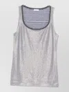 Brunello Cucinelli Linen Tank Top Scoop Neck Stripes Shimmer In Silver
