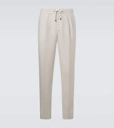 Brunello Cucinelli Men Techno Cotton Fleece Trousers In Brown