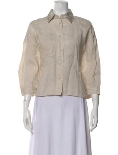 Pre-owned Brunello Cucinelli Linen Three-quarter Sleeve Button-up Top In Neutral