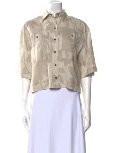 Pre-owned Brunello Cucinelli Linen Three-quarter Sleeve Crop Top In Neutral
