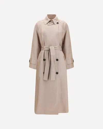 Brunello Cucinelli Linen Trench Coat With Lurex In Neutral