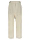 Brunello Cucinelli Lurex Linen Trousers Pants In Beige