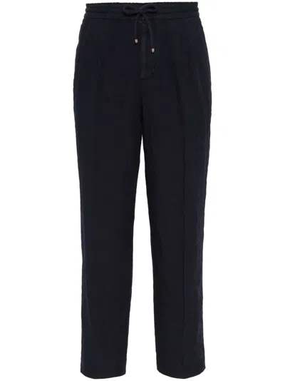 Brunello Cucinelli Garment-dyed Linen Trousers With Adjustable Drawstring In Black