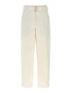 Brunello Cucinelli Linen Trousers With High Waist And Pockets In Blanco