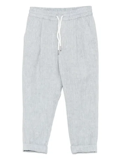 Brunello Cucinelli Kids' Linen Trousers In Blue
