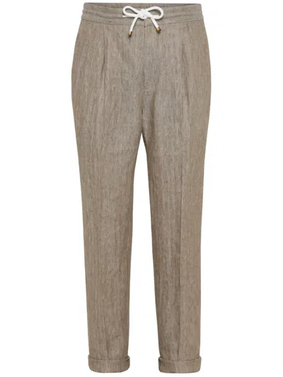 Brunello Cucinelli Linen Trousers In Multicolor