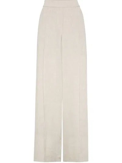Brunello Cucinelli Women's Délavé Linen Wide Pleated Trousers In Sand