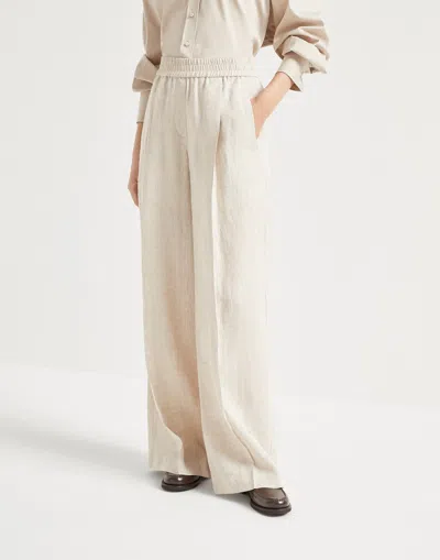 Brunello Cucinelli Linen Trousers In Nude
